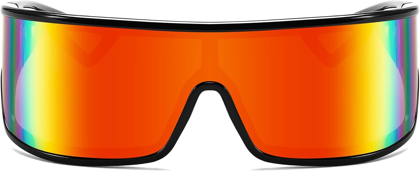 商品图片 29 | B0D3PKKSD9 | FEISEDY Trendy Futuristic Wrap Sunglasses Flat Top Mirrored One Piece Lens Reflective Sun Glasses for Women Men B0161