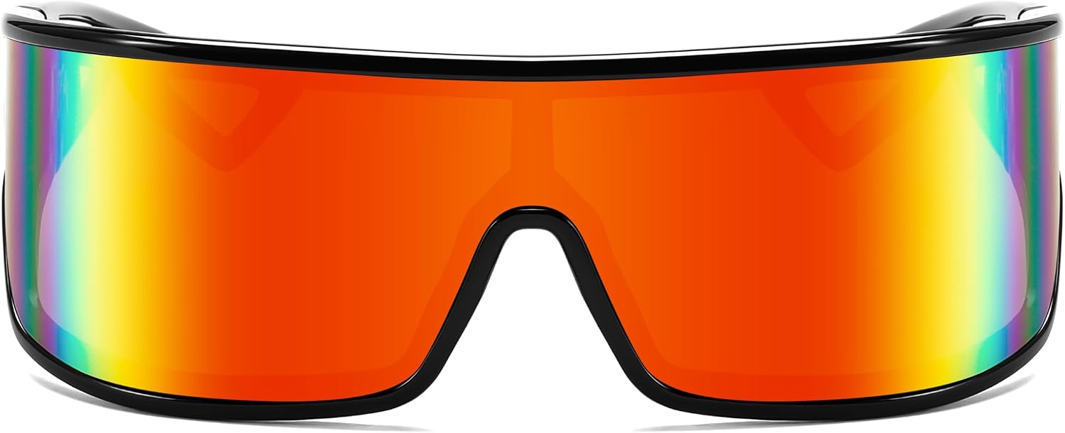 商品图片 29 | B0D3PKKSD9 | FEISEDY Trendy Futuristic Wrap Sunglasses Flat Top Mirrored One Piece Lens Reflective Sun Glasses for Women Men B0161