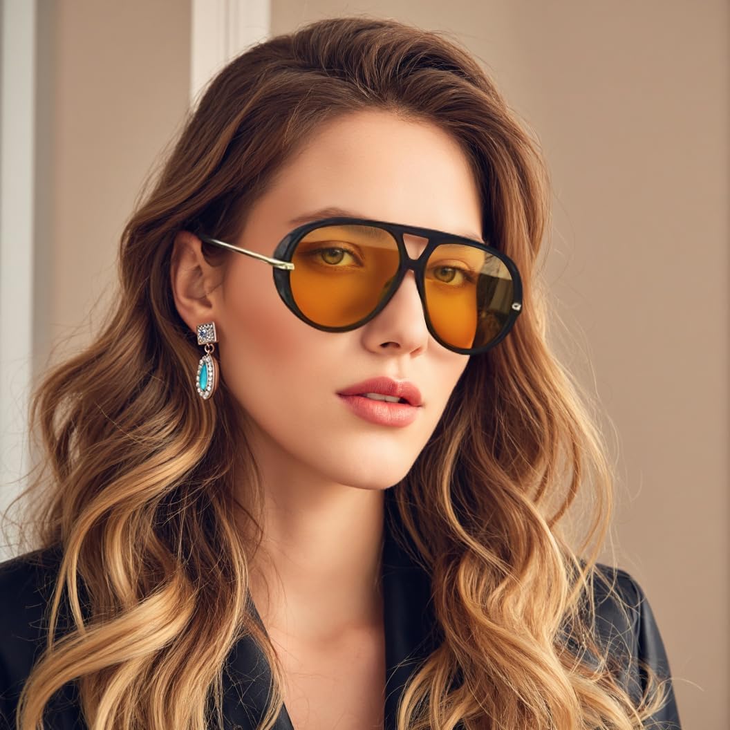 ÉÌƷͼƬ 15 | B0F8N8W8JM | FEISEDY Oversized Aviator Sunglasses With Earring Design for Women Large Big Frame Luxury Designer Shades for Ladies B0296