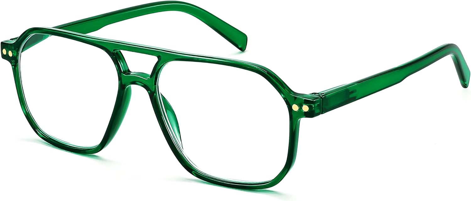 Green / 1.5 x | B0CND5VXH9 | FEISEDY Retro Aviator Reading Glasses Square Readers for Women Men B0068 | Spring Hinge, Blue Light Reading Glasses,Stylish reading glasses for men