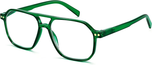 FEISEDY Retro Aviator Reading Glasses Square Readers for Women Men B0068 | Spring Hinge, Blue Light Reading Glasses,Stylish reading glasses for men | BLUE Series - Green