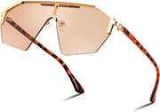03 Champagne Pink / 67 Millimeters | B0D6G2KPSH | FEISEDY Fashion Flat One Piece Oversized Sunglasses Rimless Irregular Stylish Retro Design Shade Women Men B0153