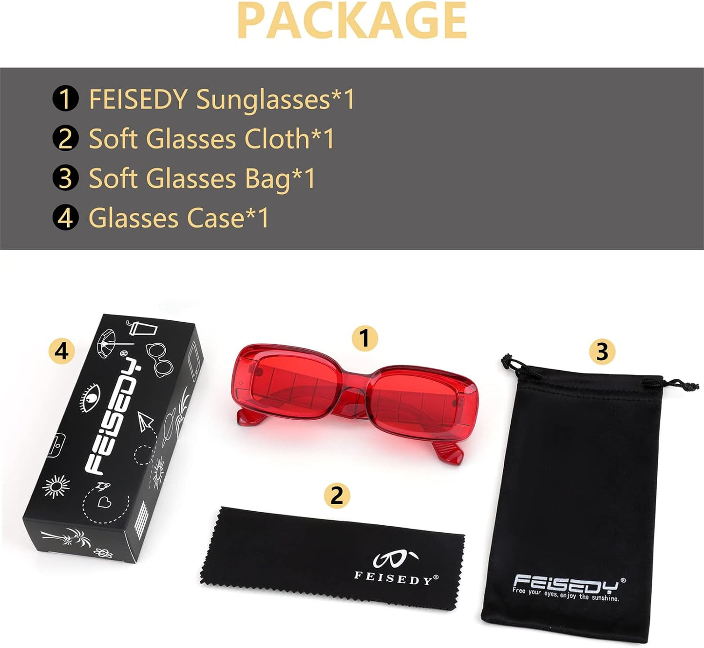 商品图片 37 | B0B12FXZW5 | FEISEDY Rectangle Sunglasses for Women Men Retro Y2k 90s Thick Frame Chunky Square Sunglasses UV400 Protection B2307