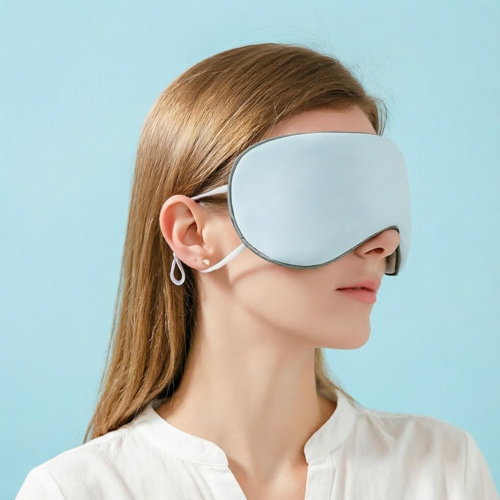 Light Blue Ice Silk|grey Mesh | B0GV25Z8TD | Sleep Eye Mask for Women Men, Light Blocking Cooling Silk/Warm Mesh Soft Breathable Eye Covers with Adjustable Elastic Strap