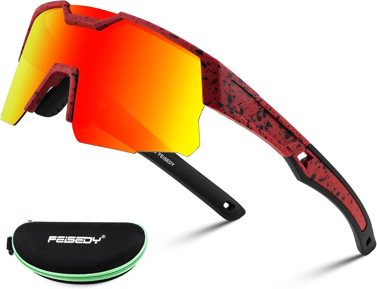 Red Frame Red Mirrored Lens / Large | B0CTY15YG1 | FEISEDY Kids Sports Sunglasses UV400 for Youth, Ages 8-16 B0048