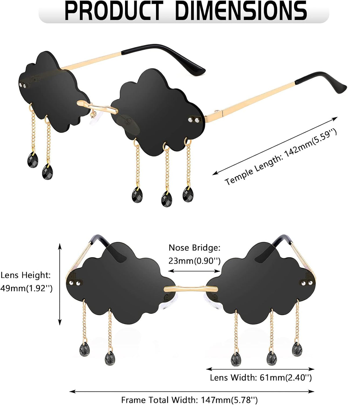 ÉÌƷͼƬ 53 | B09K7C4FB7 | FEISEDY Retro Dripping Cloud Shaped Tassel Sunglasses Rimless Women Funny Party Disco Eyewear B2834