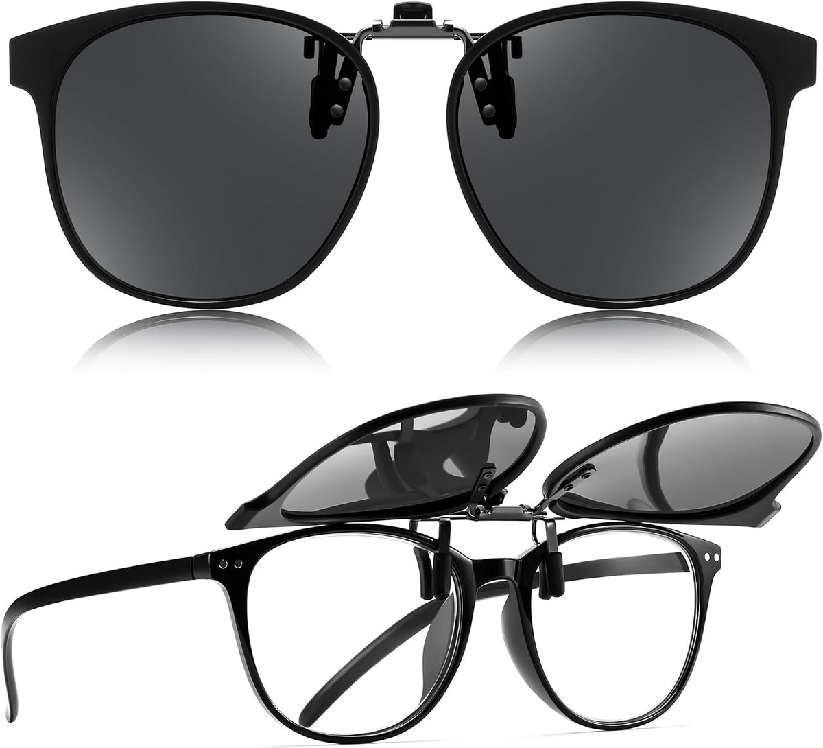Black-grey Lens / 54 Millimeters | B0HDT1YS6K | FEISEDY Polarized Flip-Up Clip On Sunglasses Over Prescription B0486
