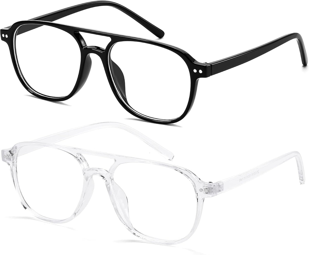 Black+transparent / 50 Millimeters | B0G5PQRCFY | FEISEDY Blue Light Blocking Glasses Women Men Square Computer Lightweight Pilot Glasses Anti Eyestrain & UV Glare B0141
