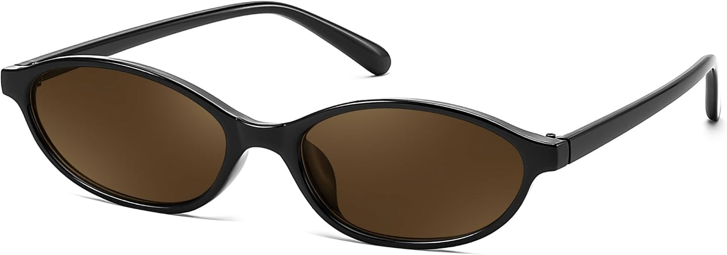Black/Tea / 54 Millimeters | B0FQ5RCTL2 | FEISEDY Retro Oval Cat Eye Sunglasses for Women 90s Narrow Lightweight Shades Y2k Trendy Sunnies B0257