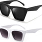 Black + White / 52 Millimeters | B099ZT5NYJ | FEISEDY Vintage Square Cat Eye Sunglasses Women Trendy Cateye Sunglasses B2473
