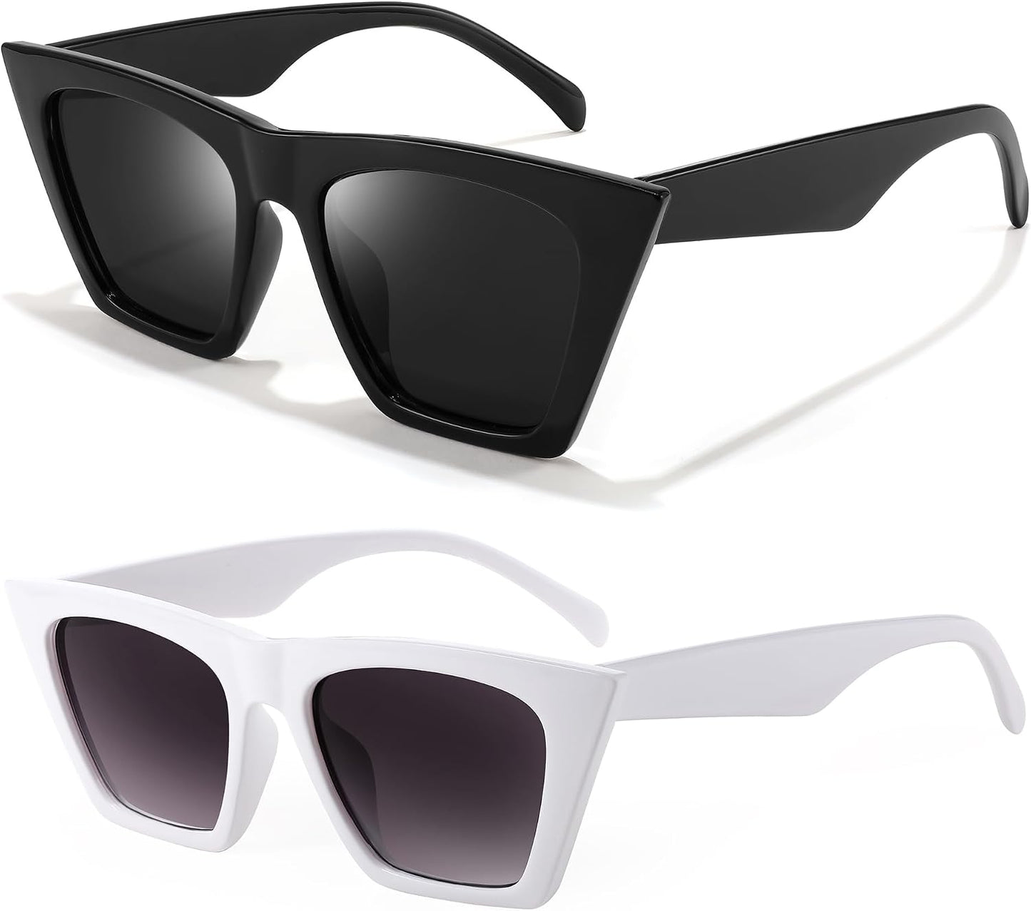 Black + White / 52 Millimeters | B099ZT5NYJ | FEISEDY Vintage Square Cat Eye Sunglasses Women Trendy Cateye Sunglasses B2473