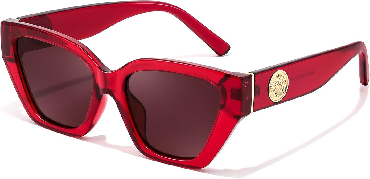 Wine Red Frame & Light Red Lens / 52 Millimeters | B0F8N9NV27 | FEISEDY Women's Polarized Cat Eye Sunglasses - UV400 Protection, Trendy Design for Driving & Daily Wear B0299