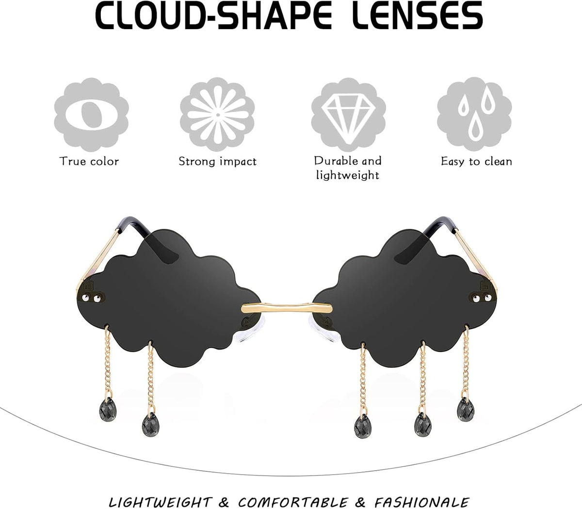 ÉÌƷͼƬ 54 | B09K7C4FB7 | FEISEDY Retro Dripping Cloud Shaped Tassel Sunglasses Rimless Women Funny Party Disco Eyewear B2834