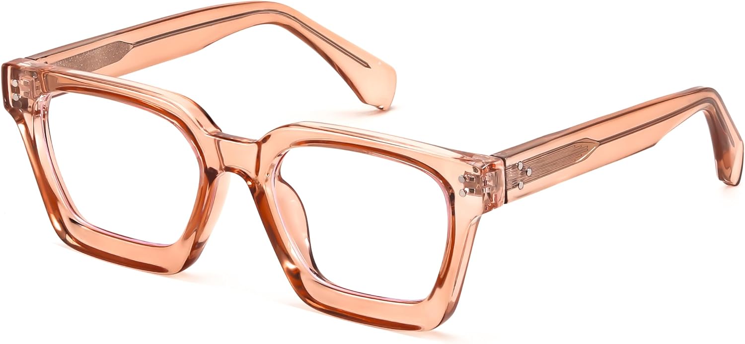 Clear Champagne / 50 Millimeters | B0CWRJT8ZJ | FEISEDY Blue Light Blocking Glasses Women Men Chunky Square Computer Glasses B0101