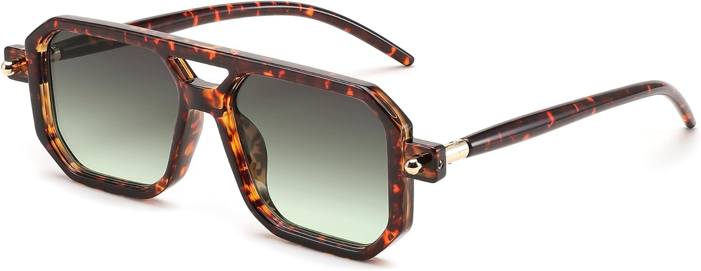 021 Tortoise Frame & Gradient Grey Green Yellow Lens / 52 Millimeters | B0D8HXSKGH | FEISEDY Vintage Square 70s Flat Aviator Sunglasses Women Men Classic Retro Stylish Frame UV400 Sunglasses B2622