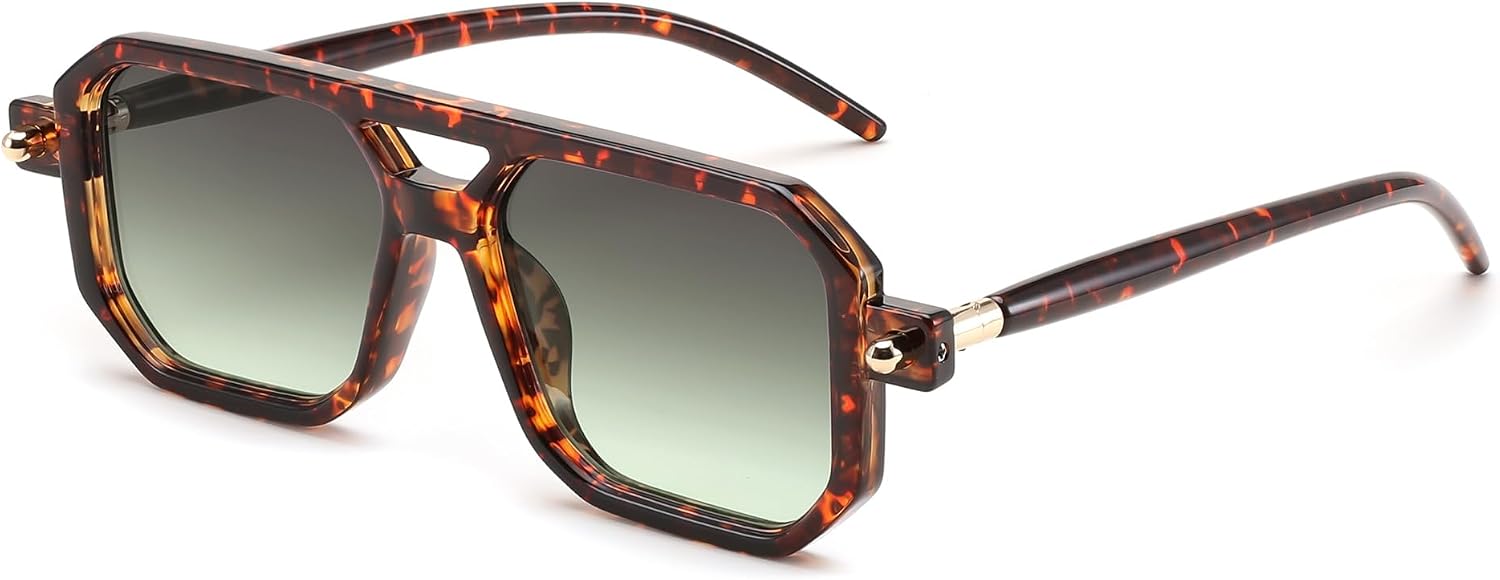 021 Tortoise Frame & Gradient Grey Green Yellow Lens / 52 Millimeters | B0D8HXSKGH | FEISEDY Vintage Square 70s Flat Aviator Sunglasses Women Men Classic Retro Stylish Frame UV400 Sunglasses B2622