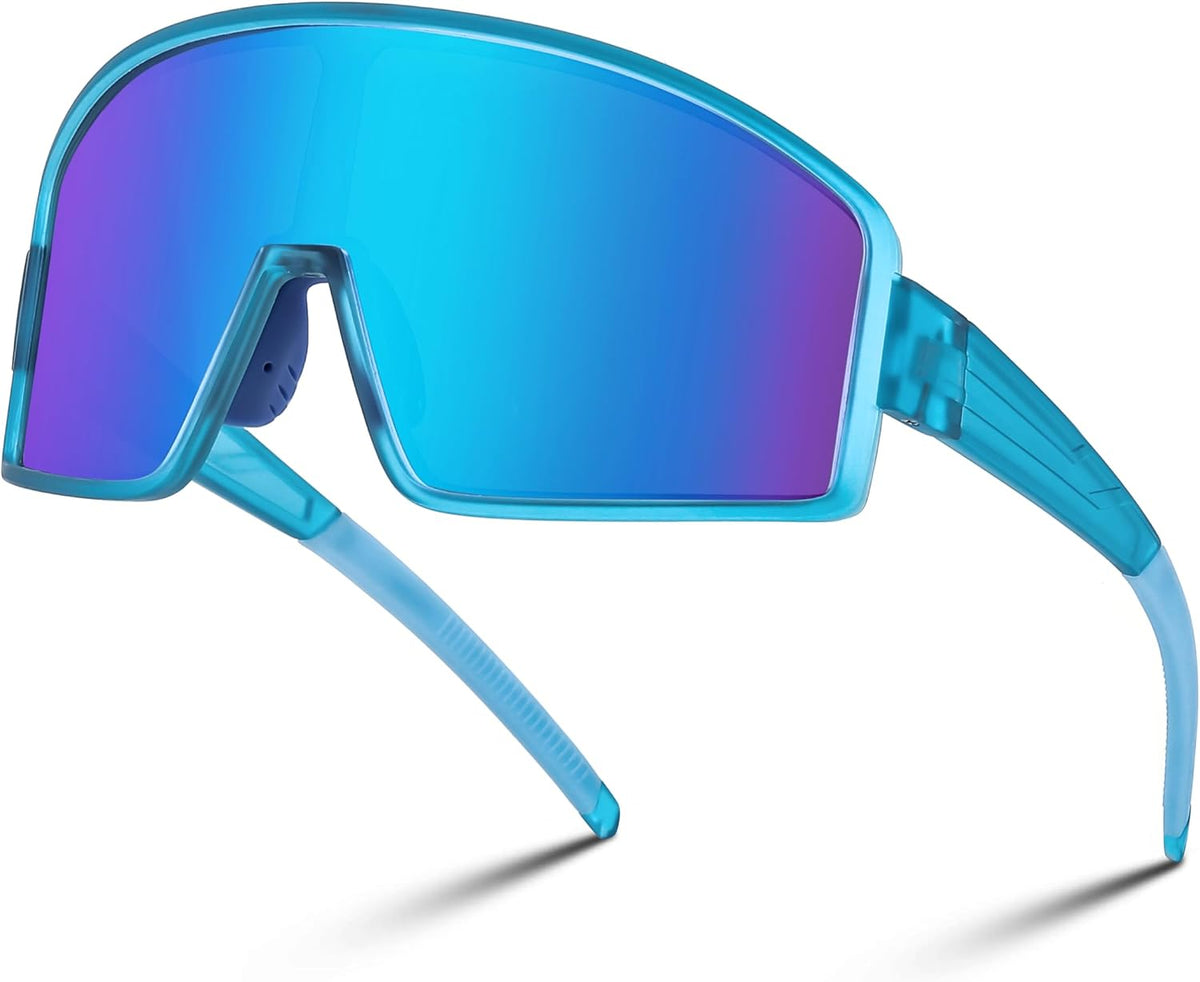Blue Frame Blue Mirror Lens / Large | B0CTSV63PX | FEISEDY Polarized Sports Sunglasses for Men Women Youth Cycling Glasses Baseball Softball Sunglasses B2368