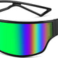 Black Frame Green Mirrored Lens / 75 Millimeters | B0D3PMVB19 | FEISEDY Trendy Futuristic Wrap Sunglasses Flat Top Mirrored One Piece Lens Reflective Sun Glasses for Women Men B0161