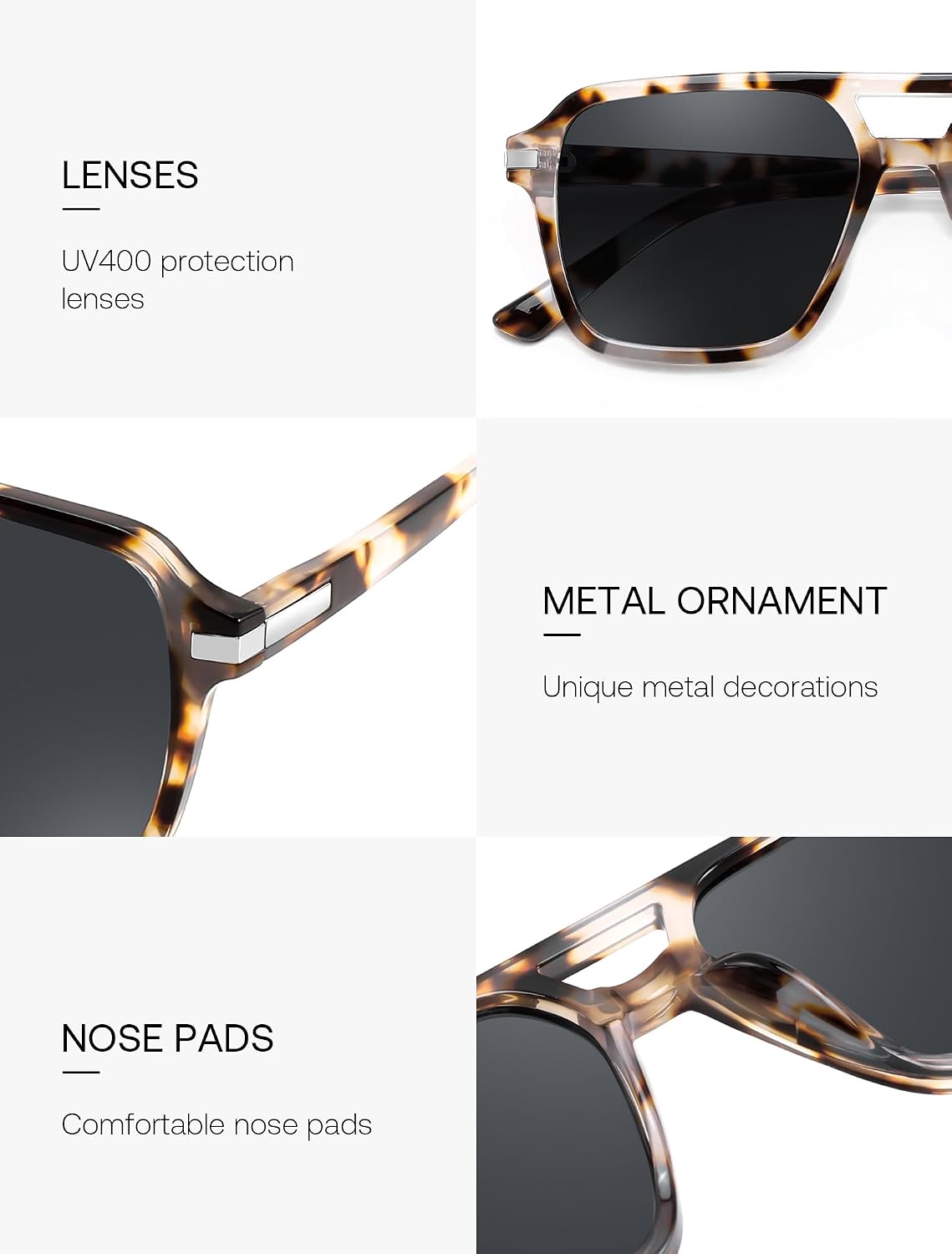ÉÌƷͼƬ 11 | B0H1W78PMP | FEISEDY Retro Square Aviator Sunglasses Women Men 70s Trendy B0434