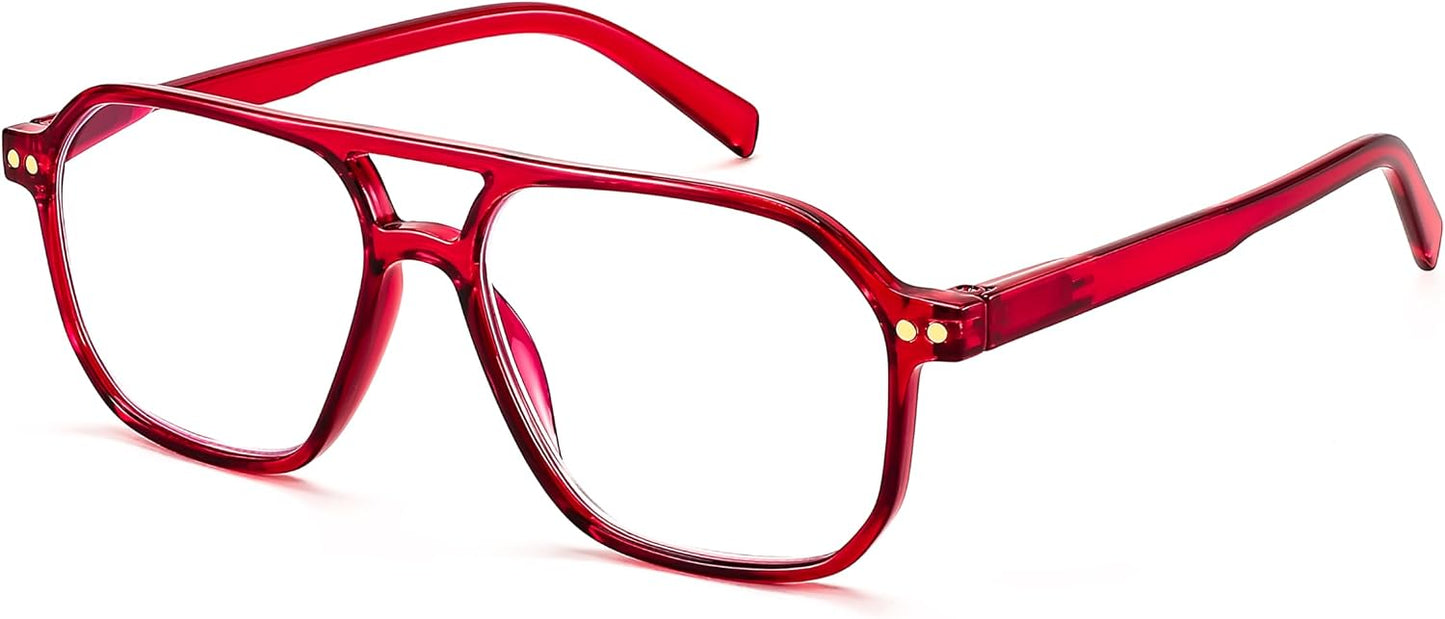 Red / 1.5 x | B0CND4F432 | FEISEDY Retro Aviator Reading Glasses Square Readers for Women Men B0068 | Spring Hinge, Blue Light Reading Glasses,Stylish reading glasses for men
