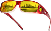 Translucent Gradient Red Frame Night Vision Polarized Yellow Lenses / 60 Millimeters | B0DBH73SSX | FEISEDY Polarized Fit Over Glasses Sunglasses Men Women Wrap Around B2593