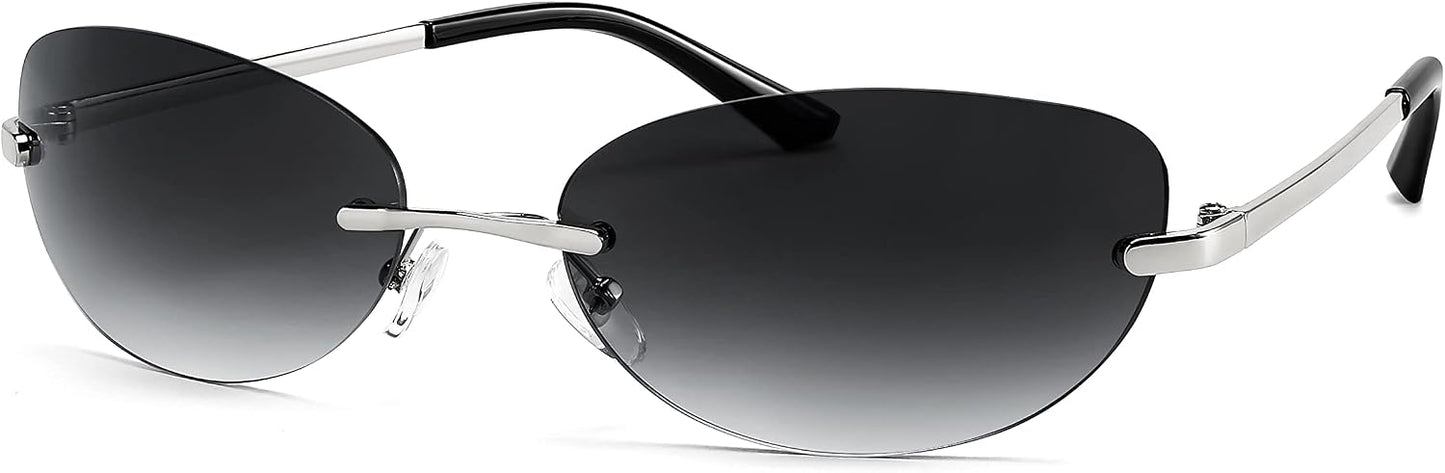 003 Grey Frame | Gradient Grey Lens / 62 Millimeters | B0BZPFLJCR | FEISEDY Trendy Rimless Oval Sunglasses for Women Men Retro 90s Eyewear Frame Y2K Glasses B2393