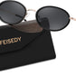 Black Frame + Grey Lens / 52 Millimeters | B0GX9FN7JL | FEISEDY Polarized Oval Metal Sunglasses for Women Men Classic Retro B0439