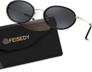 Black Frame + Grey Lens / 52 Millimeters | B0GX9FN7JL | FEISEDY Polarized Oval Metal Sunglasses for Women Men Classic Retro B0439