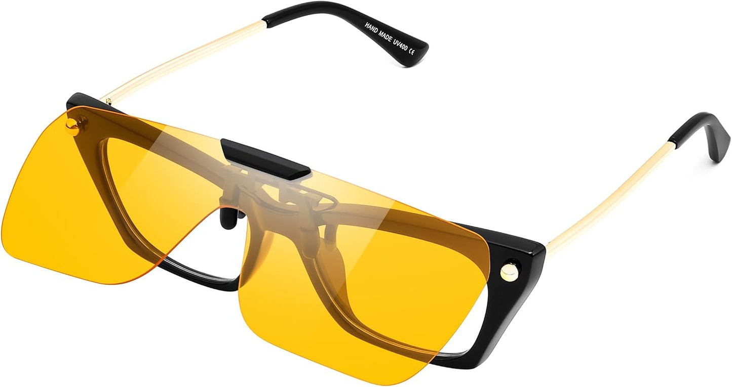 商品图片 14 | B0FX3Q74X7 | FEISEDY Clip-on Flip Up Rimless One Piece Sunglasses for Glasses TAC Lenses B0345