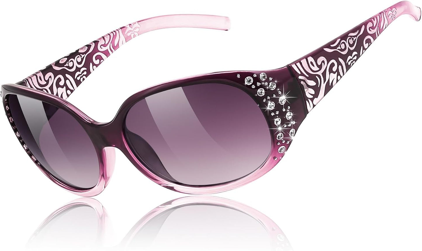 Gradual Purple Frame & Gradual Purple Lens / 57 Millimeters | B0FZSZXXXY | FEISEDY Women's Polarized Sunglasses Wrap Around Rhinestone Design Fashion Sunnies UV400 Protection B1091