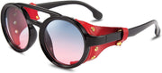 Red / 48 Millimeters | B07ZNXY77G | FEISEDY Retro Round Steampunk Sunglasses Women Men Leatherwear B2532
