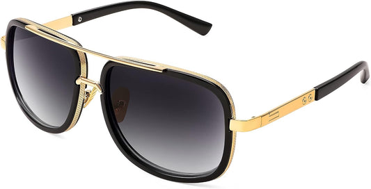 002 Gold Frame/Gradient Gray Lens / 57 Millimeters | B0B681YMF5 | FEISEDY Retro Trendy Aviator Sunglasses Women Men Classic Vintage Square Sunglasses 70s Large Metal Shades B2321