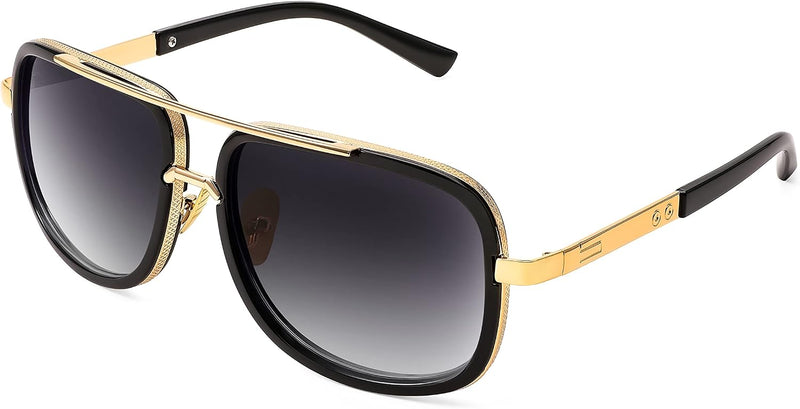 002 Gold Frame/Gradient Gray Lens / 57 Millimeters | B0B681YMF5 | FEISEDY Retro Trendy Aviator Sunglasses Women Men Classic Vintage Square Sunglasses 70s Large Metal Shades B2321