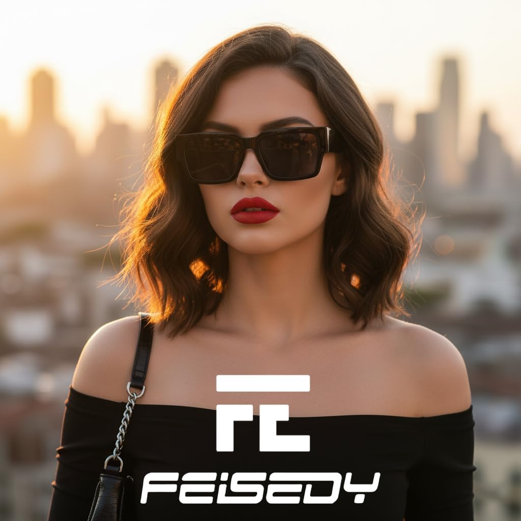 商品图片 2 | B0GD5FWDBC | FEISEDY Retro Trendy Rectangle Polarized Sunglasses for Women Men,Classic Narrow Square Sun Glasses B0314