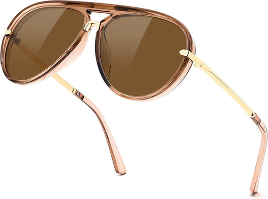 Transparent Tea Frame + Tea Lens / 58 Millimeters | B0GYVVZBQM | FEISEDY Classic Aviator Sunglasses UV400 Protection for Women Men B0461