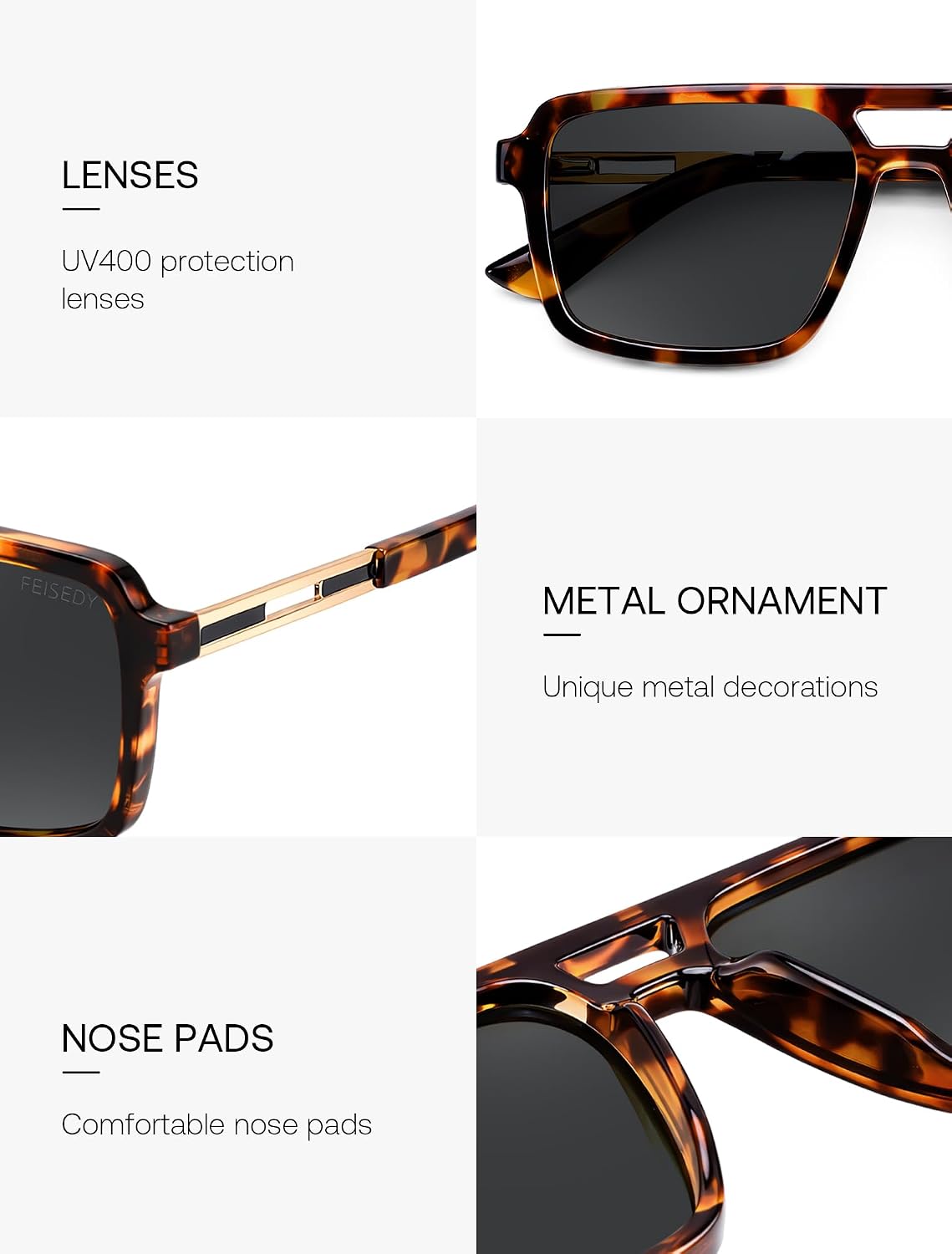 ÉÌƷͼƬ 21 | B0GLNFSYQ5 | FEISEDY Retro Aviator Polarized Square Sunglasses for Men Women B0377
