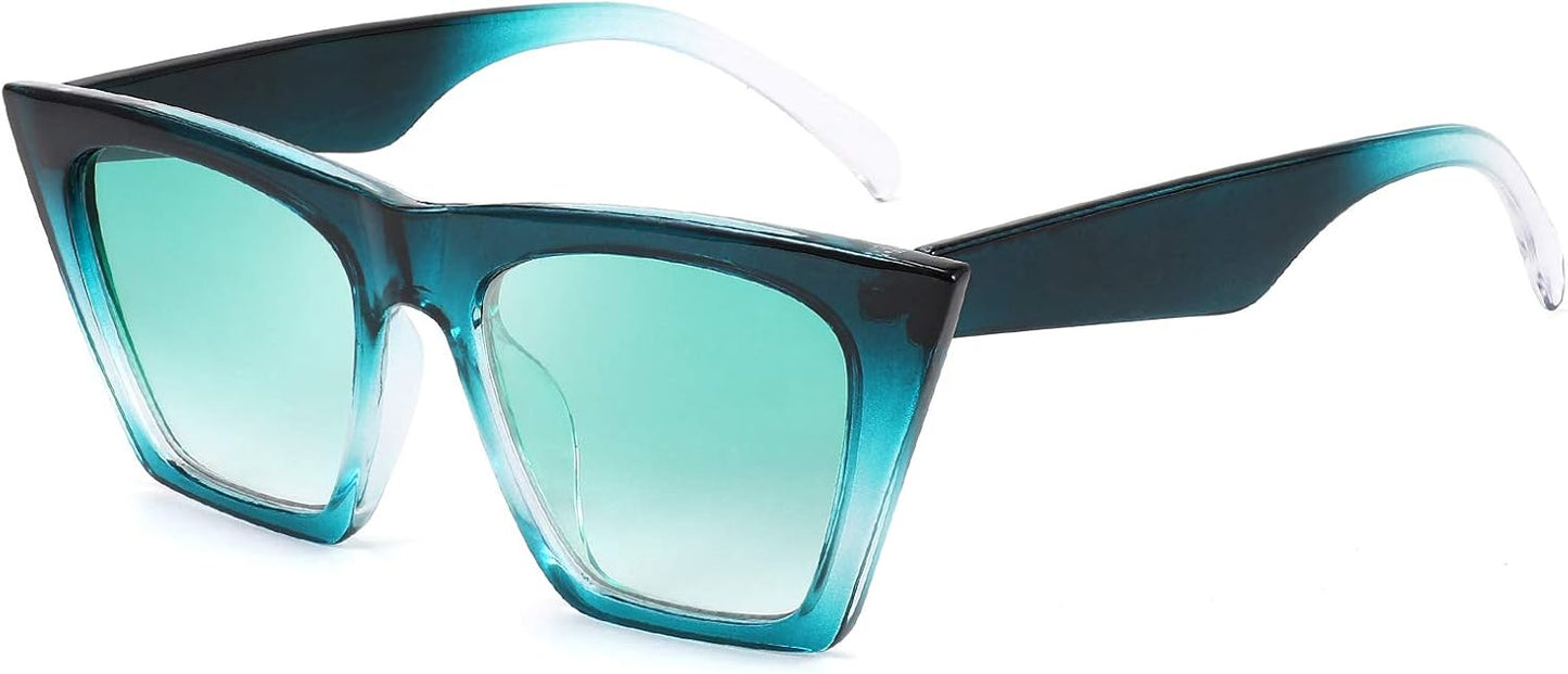 Emerald Green / 52 Millimeters | B08S76BL24 | FEISEDY Vintage Square Cat Eye Sunglasses Women Trendy Cateye Sunglasses B2473