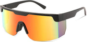 Black Frame | Red Mirrored Lenses 08 / 66 Millimeters | B0CFFL85PK | FEISEDY Sunglasses Women Men Sports, 80s Visor Retro Neon Square Sun Glasses, Miorred Shades UV400 B0004