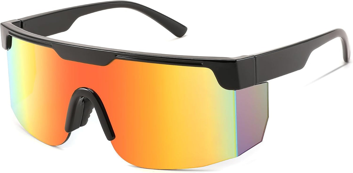 Black Frame | Red Mirrored Lenses 08 / 66 Millimeters | B0CFFL85PK | FEISEDY Sunglasses Women Men Sports, 80s Visor Retro Neon Square Sun Glasses, Miorred Shades UV400 B0004