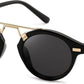 Black Frame & Grey Lens / 46 Millimeters | B0GX62XYVY | FEISEDY Retro Round Metal Brow Sunglasses for Women for Small Face B0427