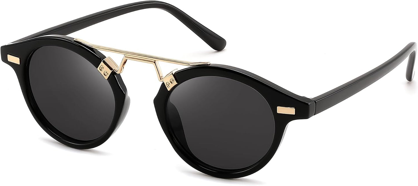 Black Frame & Grey Lens / 46 Millimeters | B0GX62XYVY | FEISEDY Retro Round Metal Brow Sunglasses for Women for Small Face B0427