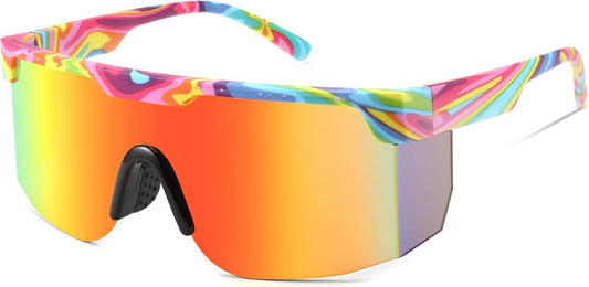 Rainbow Frame | Red Mirror Lens 02 / 66 Millimeters | B0CFFGCBZ6 | FEISEDY Sunglasses Women Men Sports, 80s Visor Retro Neon Square Sun Glasses, Miorred Shades UV400 B0004