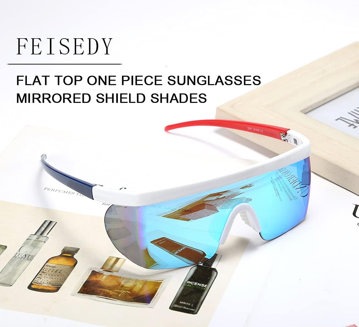 商品图片 3 | B096SD9GGG | FEISEDY Oversized Mirror Shield Sport 80s Sunglasses Ski Goggles Flat Top One Piece Futuristic Visor Women Men B2522
