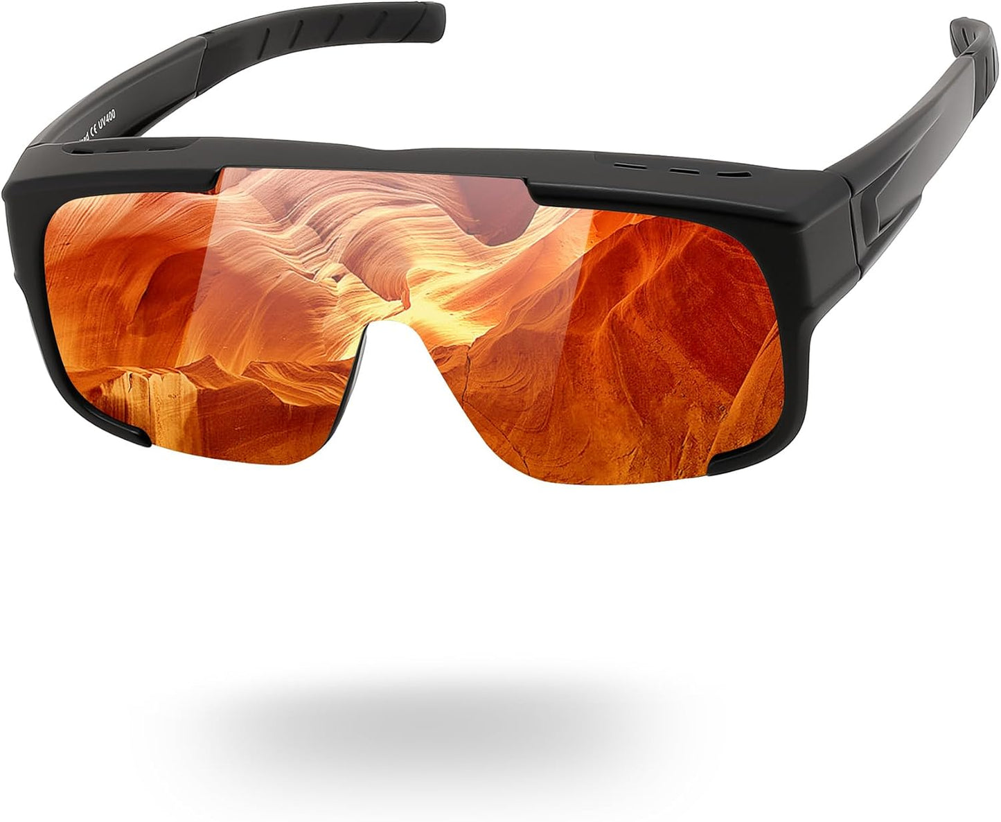 05 Black Frame/Red Mirrored Lens / Large | B0FY354TZH | FEISEDY Polarized Fit Over Glasses Sunglasses for Men Women, Sports Wrap Around for Driving Cycling Fishing B0315