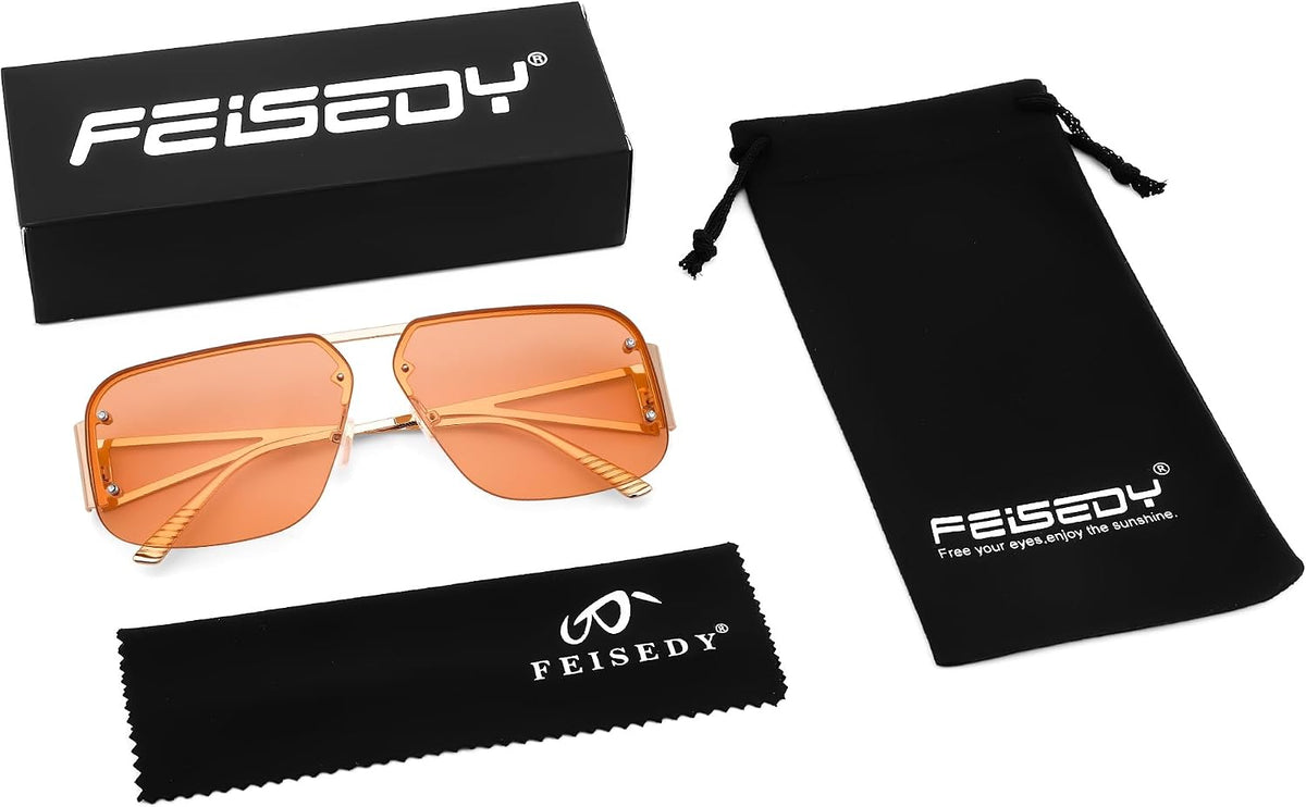 ÉÌƷͼƬ 28 | B0CP2666ZB | FEISEDY Trendy Aviator Sunglasses for Women Men Retro Metal Rimless Frame Square Shades B2985