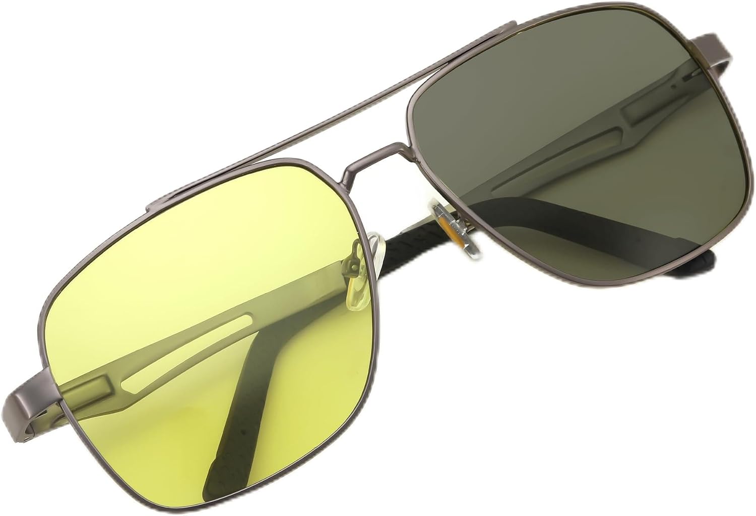 Gun Grey-yellow / 57 Millimeters | B0D6RBYFQB | FEISEDY Polarized Aviator Photochromic Sunglasses Men Women for Day and Night Driving Metal Frame B0172
