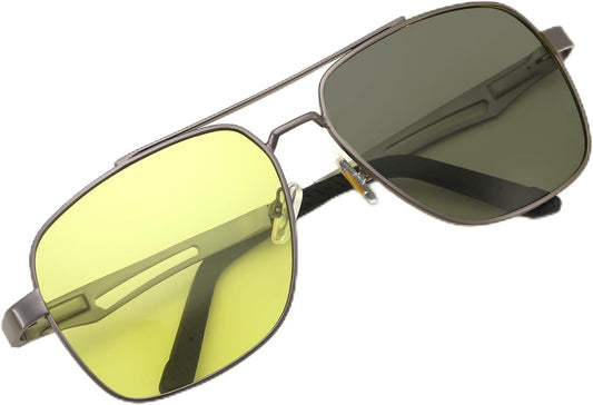 Gun Grey-yellow / 57 Millimeters | B0D6RBYFQB | FEISEDY Polarized Aviator Photochromic Sunglasses Men Women for Day and Night Driving Metal Frame B0172
