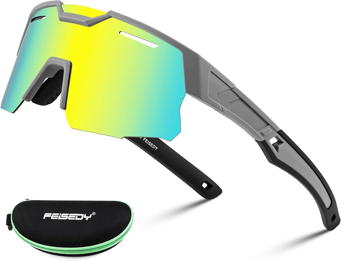 005 Grey Frame Gold Mirrored Lens / Large | B0D78R4BLT | FEISEDY Kids Teens Baseball Polarized Sunglasses Sports Cycling Glasses for Youth Boys Girls Age 8-16 B0157