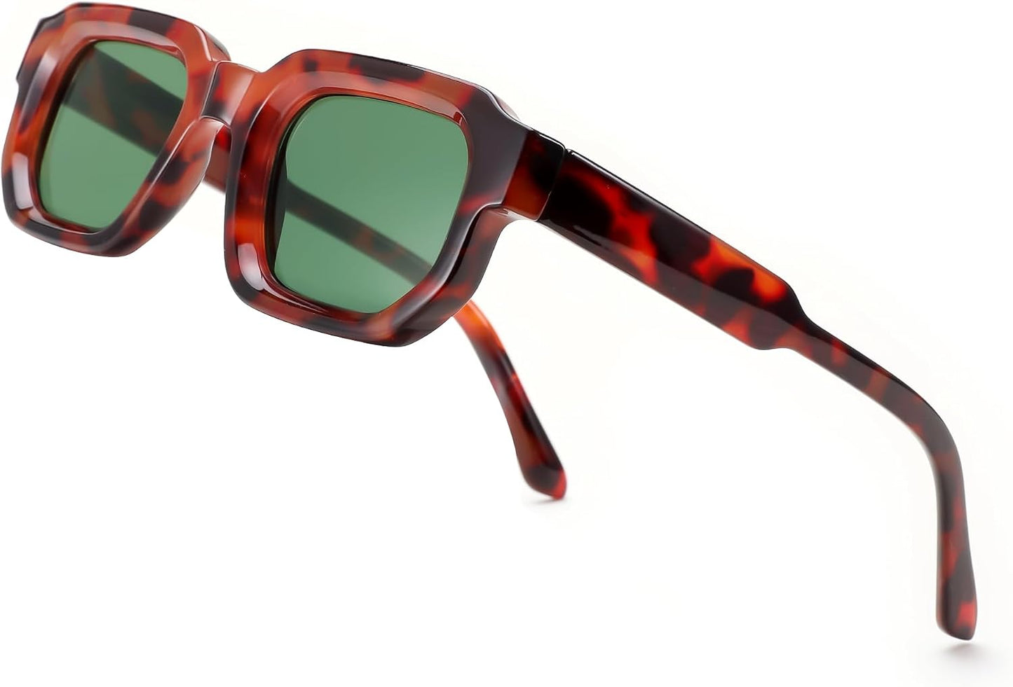 Tortoise Frame & Green Lens / 45MM Millimeters | B0D7H6SC1L | FEISEDY Retro Small Rectangle Sunglasses Women Men Fashion Thick Frame Chunky Square Shades B0202