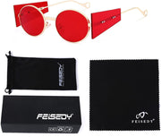 ÉÌƷͼƬ 7 | B09J2PH4YP | FEISEDY Women Men Futurisitc Hipster Round Sunglasses Polygon Trapezoid Side Shields Delicate Metal Frame B2825